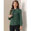imageAllegra K Womens Work Blouse Tie Neck Long Sleeve Shirts Button Down Elegant Office Business Top 2025Dark Green