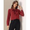 imageAllegra K Womens Work Blouse Tie Neck Long Sleeve Shirts Button Down Elegant Office Business Top 2025Dark Red