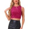 imageAllegra K Sequin Tops for Womens Sparkle Glitter Sleeveless Club Party Nightout Crop Tank TopRose Red