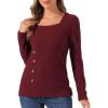 imageAllegra K Square Neck Sweaters for Womens Vintage Teacher Long Sleeve Pullover Ribbed Knit TopBurgundy