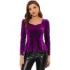 imageAllegra K Velvet Blouse for Womens Elegant Sweetheart Neck Long Sleeve Peplum TopPurple