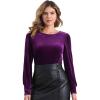 imageAllegra K Velvet Tops for Women Crew Neck Puff Long Sleeve Casual Pullover Fall Winter Blouses TopPurple