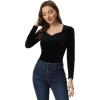 imageAllegra K Velvet Tops for Womens Long Sleeves Sweetheart Neck BlouseBlack