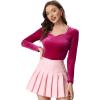 imageAllegra K Velvet Tops for Womens Long Sleeves Sweetheart Neck BlouseHot Pink