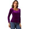 imageAllegra K Velvet Tops for Womens Long Sleeves Sweetheart Neck BlousePurple Red
