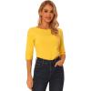 imageAllegra K Womens Casual Round Neck Elbow Sleeve t Shirts Slim Fit Blouses Tops FashionYellows