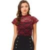 imageAllegra K Womens Elegant Floral Lace Blouse Short Sleeve Keyhole Back Fitted Semi Sheer TopWine