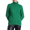 imageAllegra K Womens Oversized Sweaters Turtleneck Spilt Hem Cable Knit Pullover TopsGreen
