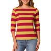 imageAllegra K Womens Striped Top Round Neck Tops Casual Long Sleeve ShirtYellow Red