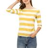 imageAllegra K Womens Striped Top Round Neck Tops Casual Long Sleeve ShirtYellow White