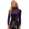 imageAllegra K Womens Turtleneck Velvet Top Long Sleeve Work Shirts Basic Velour BlousePurple