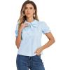 imageAllegra K Womens Vintage Peter Pan Collar Tie Neck Casual Cute Cotton ButtonUp ShirtLight Blue