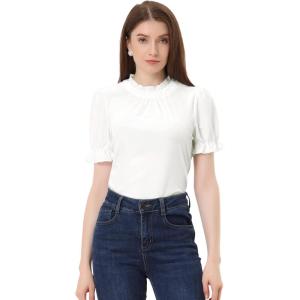 imageAllegra K Halloween Ruffle Collar Shirt for Womens Short Sleeve Casual Velvet Tops BlouseWhite