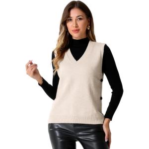 imageAllegra K Knit Sweater Vest for Womens Sleeveless Ribbed V Neck Pullover VestBeige
