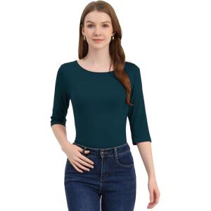 imageAllegra K Womens Casual Round Neck Elbow Sleeve t Shirts Slim Fit Blouses Tops FashionDark Green