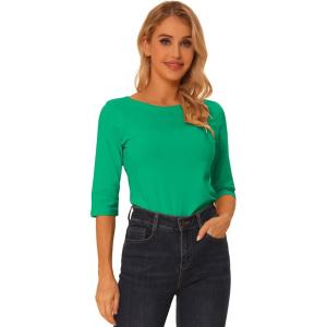 imageAllegra K Womens Casual Round Neck Elbow Sleeve t Shirts Slim Fit Blouses Tops FashionGreens