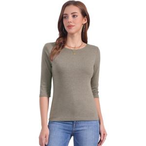 imageAllegra K Womens Casual Round Neck Elbow Sleeve t Shirts Slim Fit Blouses Tops FashionLight Blown