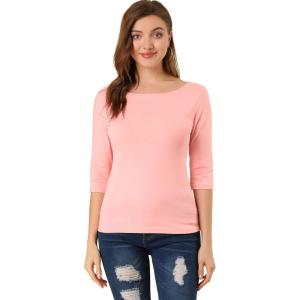 imageAllegra K Womens Casual Round Neck Elbow Sleeve t Shirts Slim Fit Blouses Tops FashionPink