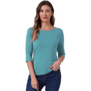 imageAllegra K Womens Casual Round Neck Elbow Sleeve t Shirts Slim Fit Blouses Tops FashionSea Green