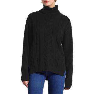 imageAllegra K Womens Oversized Sweaters Turtleneck Spilt Hem Cable Knit Pullover TopsBlack