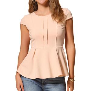 imageAllegra K Womens Peplum Top Cap Sleeve Round Neck 2025 Summer Work Blouse Tops for Business CasualApricot