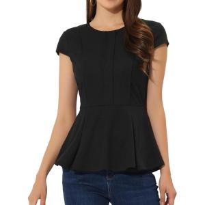 imageAllegra K Womens Peplum Top Cap Sleeve Round Neck 2025 Summer Work Blouse Tops for Business CasualBlack