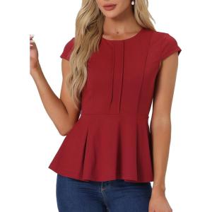 imageAllegra K Womens Peplum Top Cap Sleeve Round Neck 2025 Summer Work Blouse Tops for Business CasualDark Red