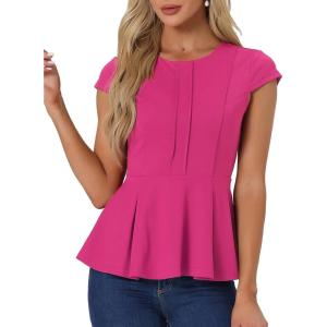 imageAllegra K Womens Peplum Top Cap Sleeve Round Neck 2025 Summer Work Blouse Tops for Business CasualHot Pink