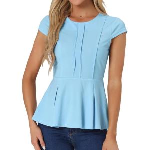 imageAllegra K Womens Peplum Top Cap Sleeve Round Neck 2025 Summer Work Blouse Tops for Business CasualLight Blue