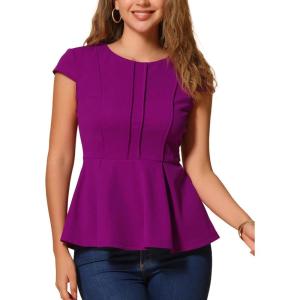 imageAllegra K Womens Peplum Top Cap Sleeve Round Neck 2025 Summer Work Blouse Tops for Business CasualPurple