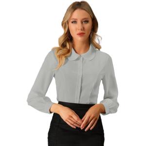 imageAllegra K Womens Peter Pan Collar Blouse Business Casual Long Sleeve Button Down Work ShirtGray