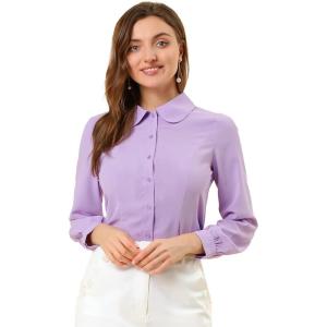 imageAllegra K Womens Peter Pan Collar Blouse Business Casual Long Sleeve Button Down Work ShirtPurple