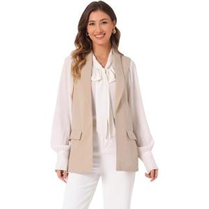 imageAllegra K Womens Sleeveless Blazer Shawl Collar Open Front Work Office Suit Vest JacketKhaki