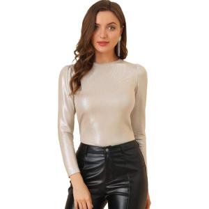 imageAllegra K Womens Sparkly Glitter Tops Shiny Metallic 80s Disco OutfitsBeige