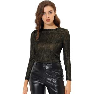 imageAllegra K Womens Sparkly Glitter Tops Shiny Metallic 80s Disco OutfitsBlack Shiny