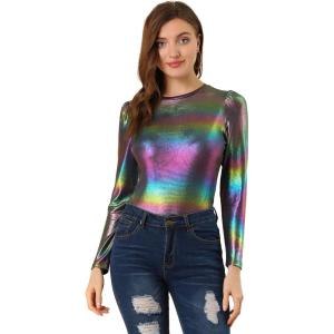 imageAllegra K Womens Sparkly Glitter Tops Shiny Metallic 80s Disco OutfitsMulticolor