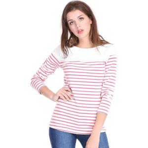 imageAllegra K Womens Striped Top Round Neck Tops Casual Long Sleeve ShirtLight Pink