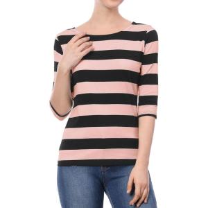 imageAllegra K Womens Striped Top Round Neck Tops Casual Long Sleeve ShirtPink Black