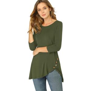 imageAllegra K Womens Tunic Tops Loose Fit Dressy High Low Round Neck 2025 Fall 34 Sleeve Long ShirtArmy Green
