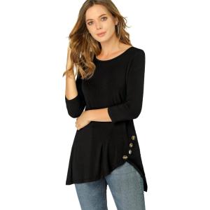 imageAllegra K Womens Tunic Tops Loose Fit Dressy High Low Round Neck 2025 Fall 34 Sleeve Long ShirtBlack