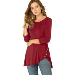 imageAllegra K Womens Tunic Tops Loose Fit Dressy High Low Round Neck 2025 Fall 34 Sleeve Long ShirtBurgundy