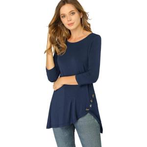 imageAllegra K Womens Tunic Tops Loose Fit Dressy High Low Round Neck 2025 Fall 34 Sleeve Long ShirtDark Blue