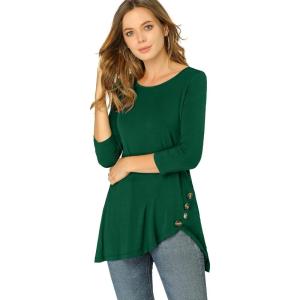 imageAllegra K Womens Tunic Tops Loose Fit Dressy High Low Round Neck 2025 Fall 34 Sleeve Long ShirtDark Green
