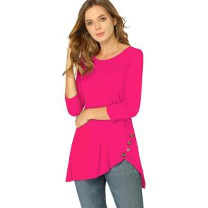 imageAllegra K Womens Tunic Tops Loose Fit Dressy High Low Round Neck 2025 Fall 34 Sleeve Long ShirtHot Pink