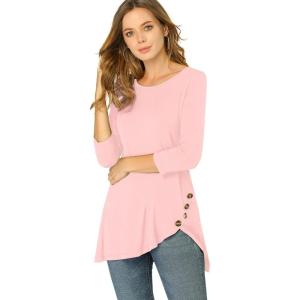 imageAllegra K Womens Tunic Tops Loose Fit Dressy High Low Round Neck 2025 Fall 34 Sleeve Long ShirtLight Pink