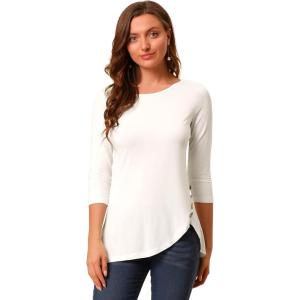 imageAllegra K Womens Tunic Tops Loose Fit Dressy High Low Round Neck 2025 Fall 34 Sleeve Long ShirtWhite
