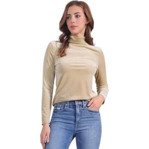 imageAllegra K Womens Turtleneck Velvet Top Long Sleeve Work Shirts Basic Velour BlouseApricot