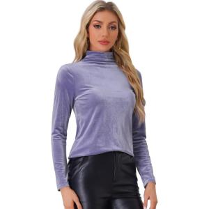 imageAllegra K Womens Turtleneck Velvet Top Long Sleeve Work Shirts Basic Velour BlouseBlue Purple