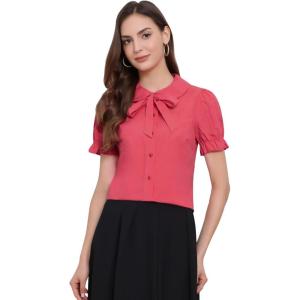 imageAllegra K Womens Vintage Peter Pan Collar Tie Neck Casual Cute Cotton ButtonUp ShirtPastel Red