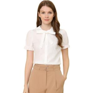 imageAllegra K Womens Vintage Peter Pan Collar Tie Neck Casual Cute Cotton ButtonUp ShirtWhite